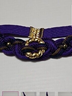Leather Shop Purple Braided Rope Waist Stretch Belt with Gold Accent Size M